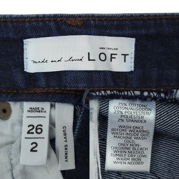 Ann Taylor Loft Curvy Skinny Denim Jeans Size 26 / 2 Low Rise Dark Wash - Picture 7 of 11